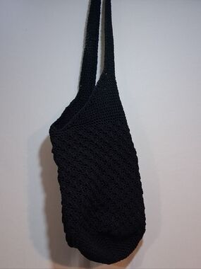 Black Crochet Shoulder Bag with Knit Strap